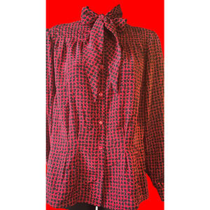 Vintage Haberdasher Houndstooth Pussybow Blouse Size XS/S